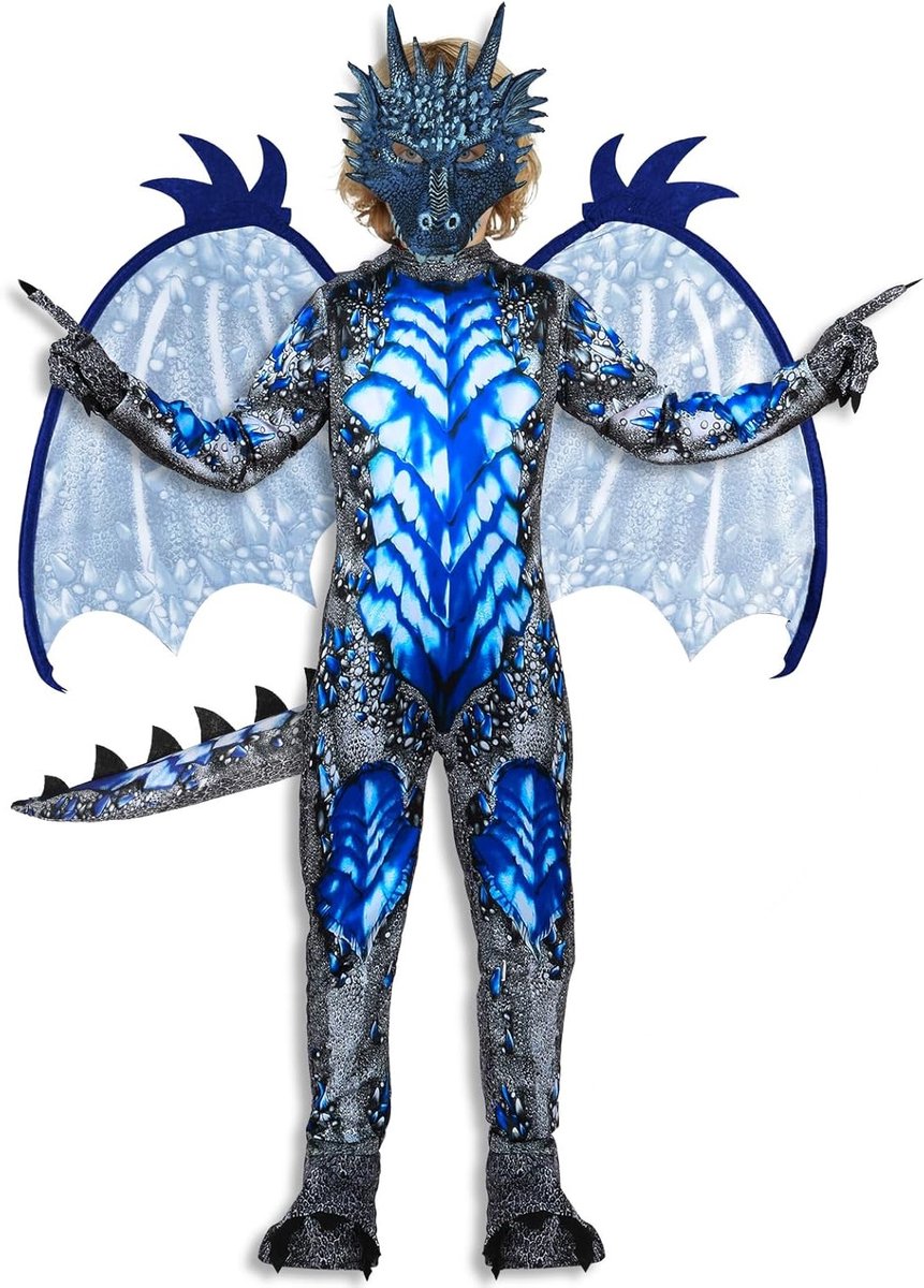 Drakenkostuum voor Kinderen met Staart, Vleugels, Masker en Handschoenen voor Halloween, Carnaval en Verkleedfeestjes van 3-12 Jaar
