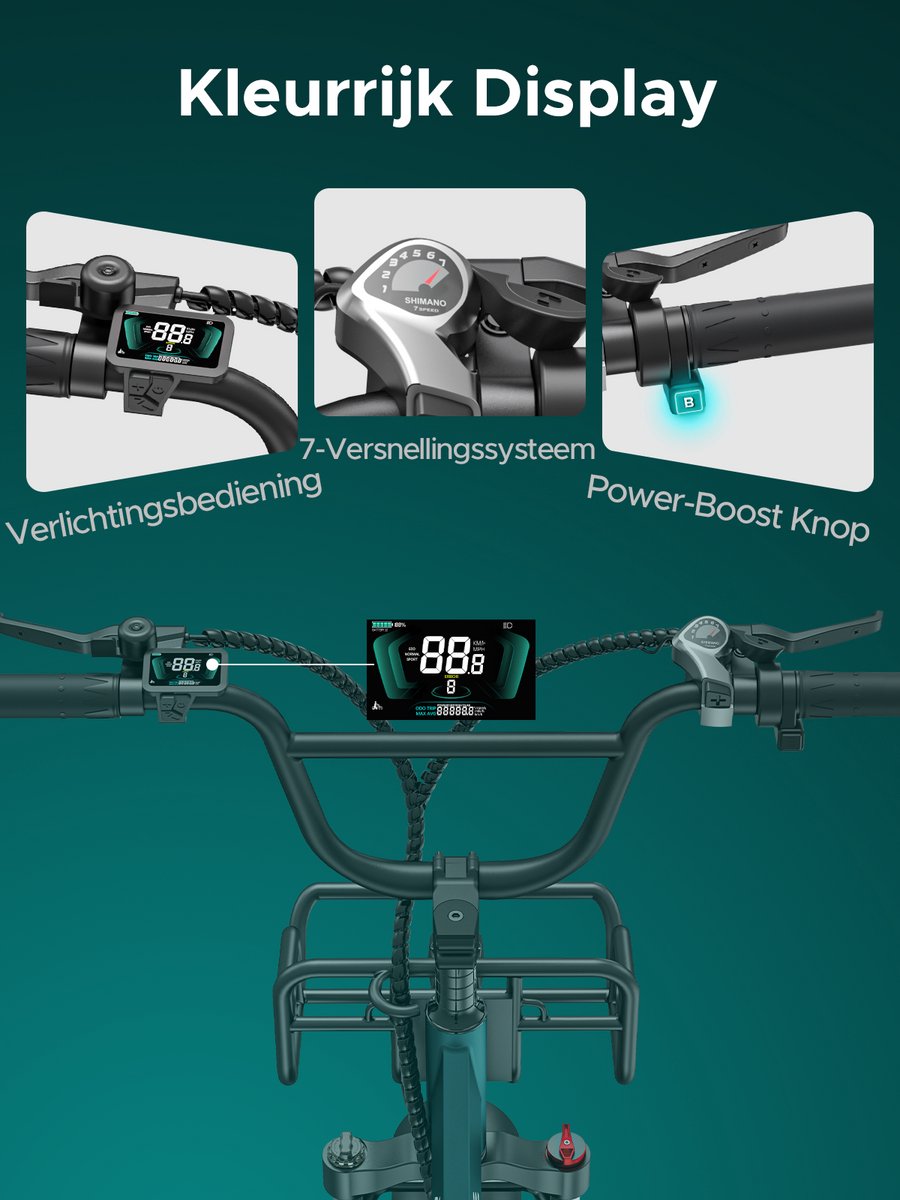 ENGWE L20 Boost Elektrische fiets - Actieradius 120km - Verwijderbare batterij 48V13Ah - Motor 250W - Shimano 7 versnellingen - Mechanische Schijfremmen - 20 Inch Commuter E-Bike - Fatbike - Zwart - afbeelding 2