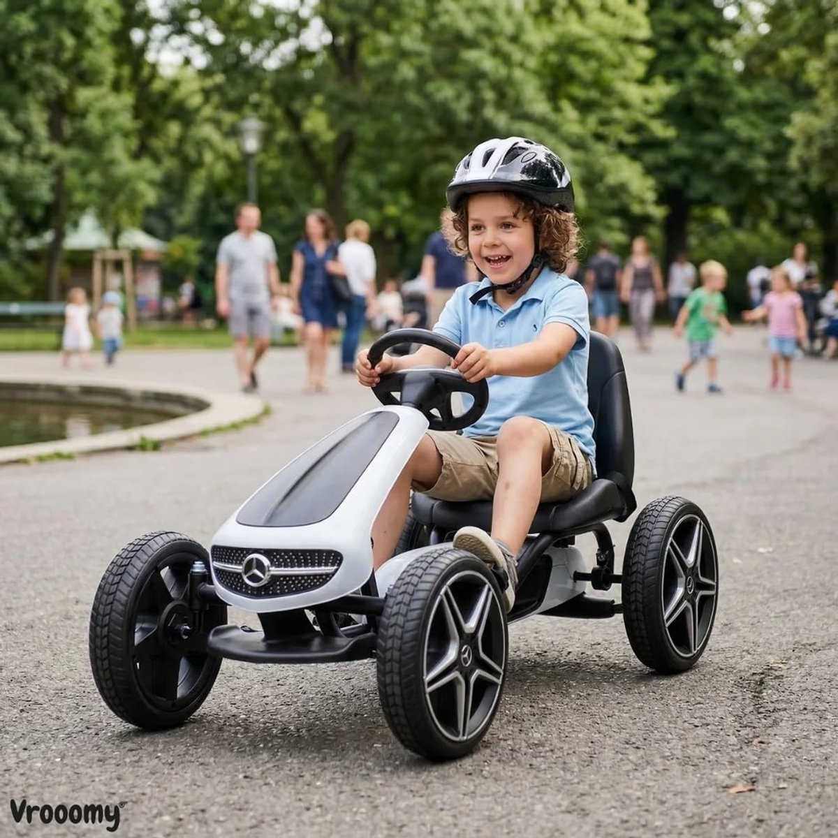 Mercedes Skelter 3 tot 7 jaar – Officieel Gelicentieerde Go Kart met Lederen Zitje & Claxon – Kindervoertuig met Verstelbaar Zadel, EVA-Wielen & Handrem – Wit — afbeelding 4