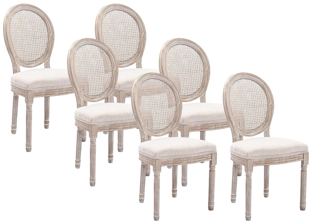 Vente-unique Set van 6 stoelen - Riet, stof en heveahout - Beige - ANTOINETTE