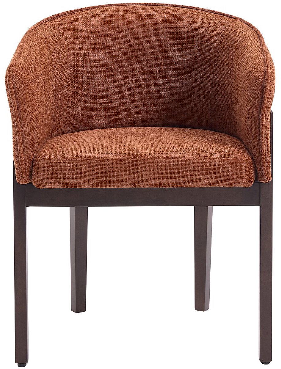 Vente-unique Set van 6 stoelen in getextureerde stof en donker naturel rubberhout - Terracotta - LYLABA