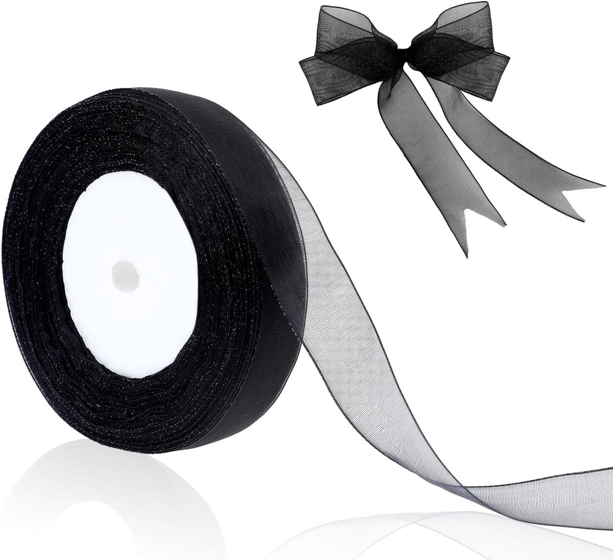 Translucent Organza Lint 1.5cm x 50 Meter Zwart voor Cadeauverpakking, Knutselen, Bruiloft en Feestdecoratie