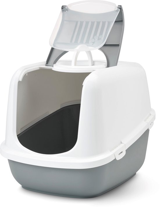 Savic Nestor Jumbo - Kattenbak XL - Inklapbare Voorkant - Grijs/Wit - 66,5 x 48,5 x 46,5 cm