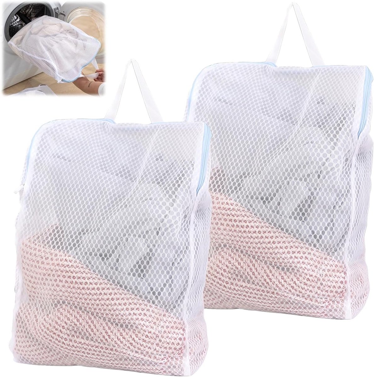 Grote Waszak voor Wasmachine, 50 x 60 cm, 2 Stuks, Met Rits en Handvat, Ideaal voor Kleding, Ondergoed en Shirts