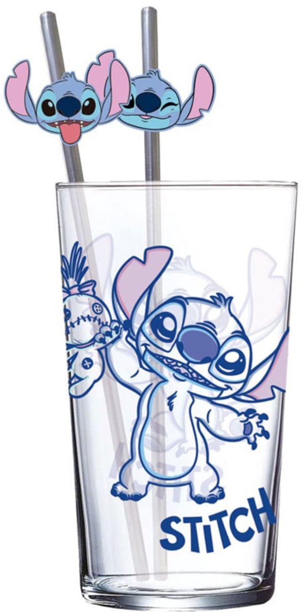 Stor Lilo & Stitch Glass Tumbler met Straws Stitch 485 ml Kitchen- and Tableware