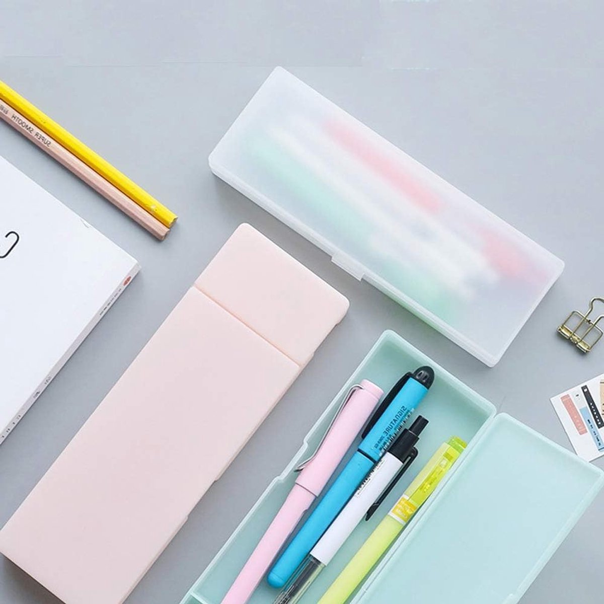 Plastic Pennenhouder voor School, Organizer voor Schrijfgerei, Ideaal voor Studenten en Kinderen (Wit, Klein)