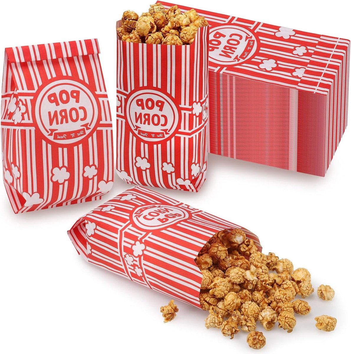 100 Stuks Popcornzakken - Papieren Snacks Containers voor Feestjes, Filmavonden en Verjaardagen (21x9x6cm)