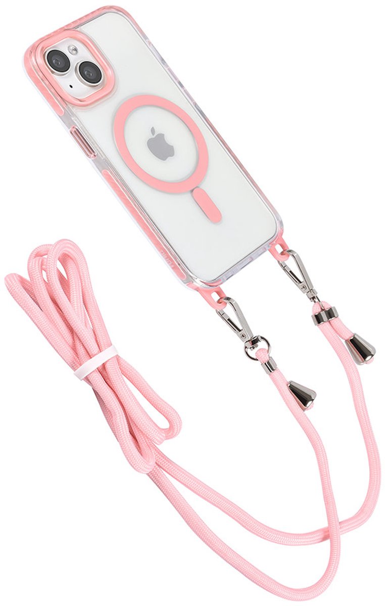 TUNIQ telefoonhoesje voor Apple iPhone 14 - MagSafe backcover met koord - Roze