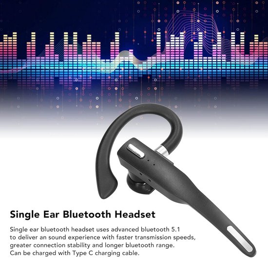 Bluetooth-headset met één oor, ruisonderdrukkende mono-headset, Bluetooth-oortelefoon met 360 graden draaibare oorhaak, LED-display, 400 uur lange stand-bytijd — afbeelding 3