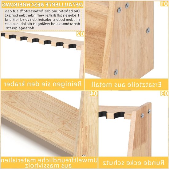Houten hengelstandaard voor 10 hengels met montageaccessoires - 60 x 18 x 58 cm, duurzaam en praktisch van houten — afbeelding 2