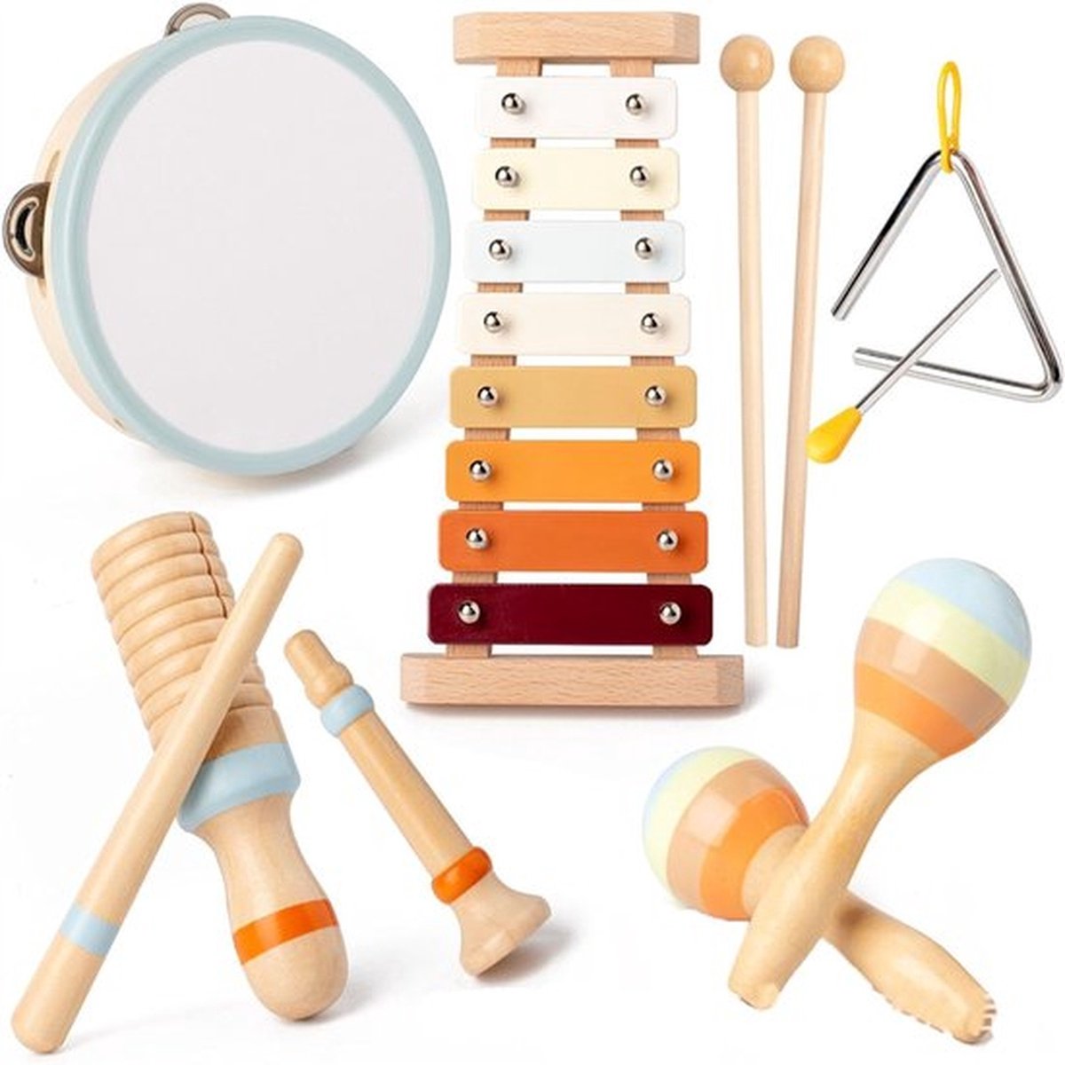 6 stuks muziekinstrumenten voor kinderspeelgoed, montessori muziekspeelgoed voor kinderen, houten speelgoed baby drumstel, kinder drum percussie-instrumenten muziekinstrumenten speelgoed