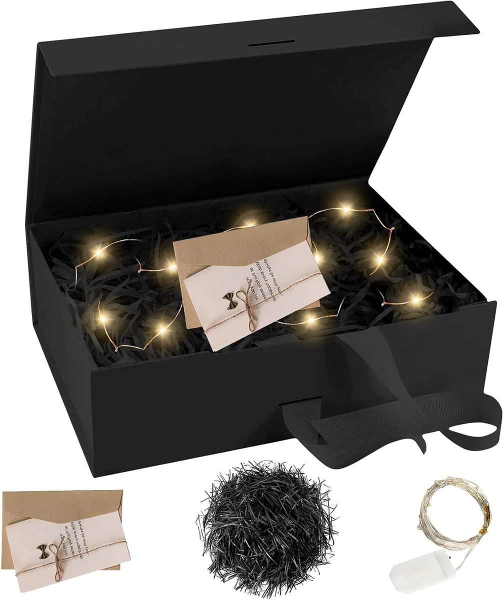 Cadeaubox met Deksel, Strik, Kaart en Lint - Perfect voor Verjaardag, Bruiloft en Feestdagen, 21 x 17 x 7 cm