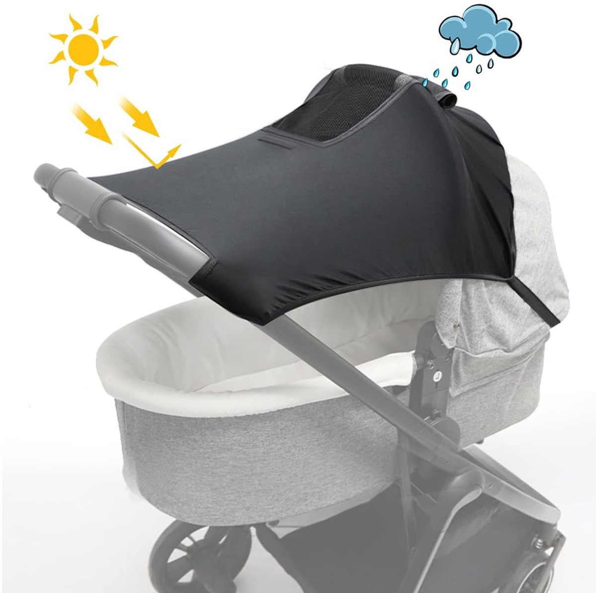 Kinderwagen Zonnescherm - Zonnedoek Kinderwagen - Zonnedoek buggy - Zonnedoek Wandelwagen - Zonnekap - Zonnedoek - Met kijkvenster - Buggy accessoire - Waterdichte, UV-werende - Parasol - voor kinderwagen - zwart — afbeelding 4