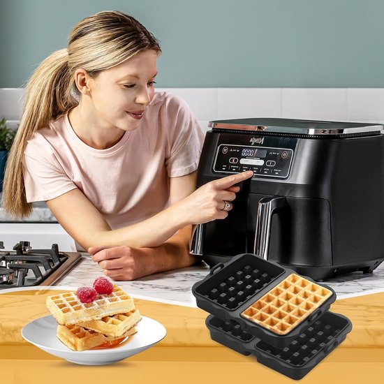 Set van 2 Siliconen Wafelvormen voor Airfryer - Duurzaam en Stapelbaar, Geschikt voor Belgische Wafels en Vaatwasserbestendig van Merkloos — afbeelding 3