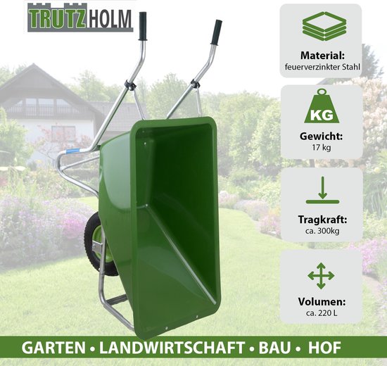 Hofkarre XL 220 L 300 kg Stahlfelge Luftrad Futterkarre Schubkarre Pferde Hof Stall — afbeelding 2