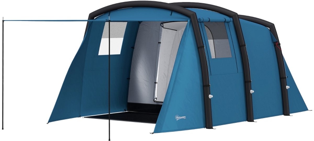 Familietent - Opblaasbare tunneltent - Buitentent - Aufblasbares Campingzelt 3-6 Personen - Met zijramen en deur - Opblaasbare constructie - 4,4 x 2,8 x 1,95 meter - Zonbescherming - Waterdicht - Blauw – foto 2