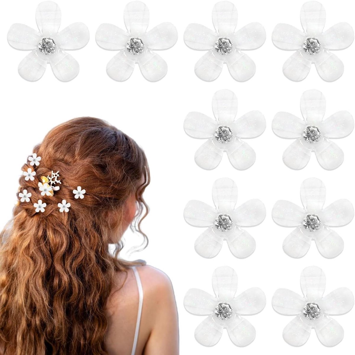 Mini Haarclips - Bloemen Haaraccessoires - Bruidskapsels - Met Strass - 10 Stuks