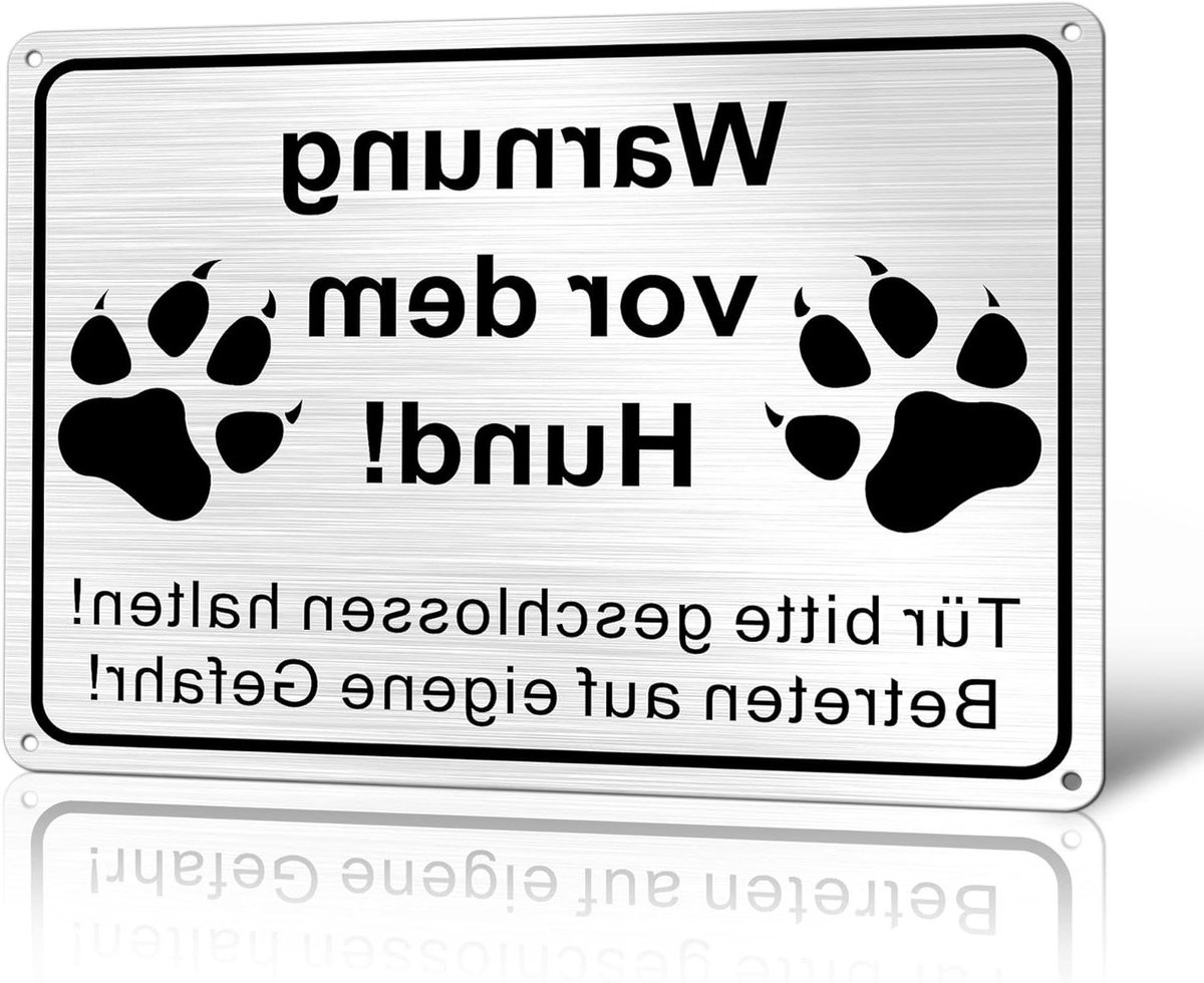 Hond Waarschuwingsbord - Let Op Hond Tekst - Veiligheid Huis - Geborsteld Metaal - 25x18cm
