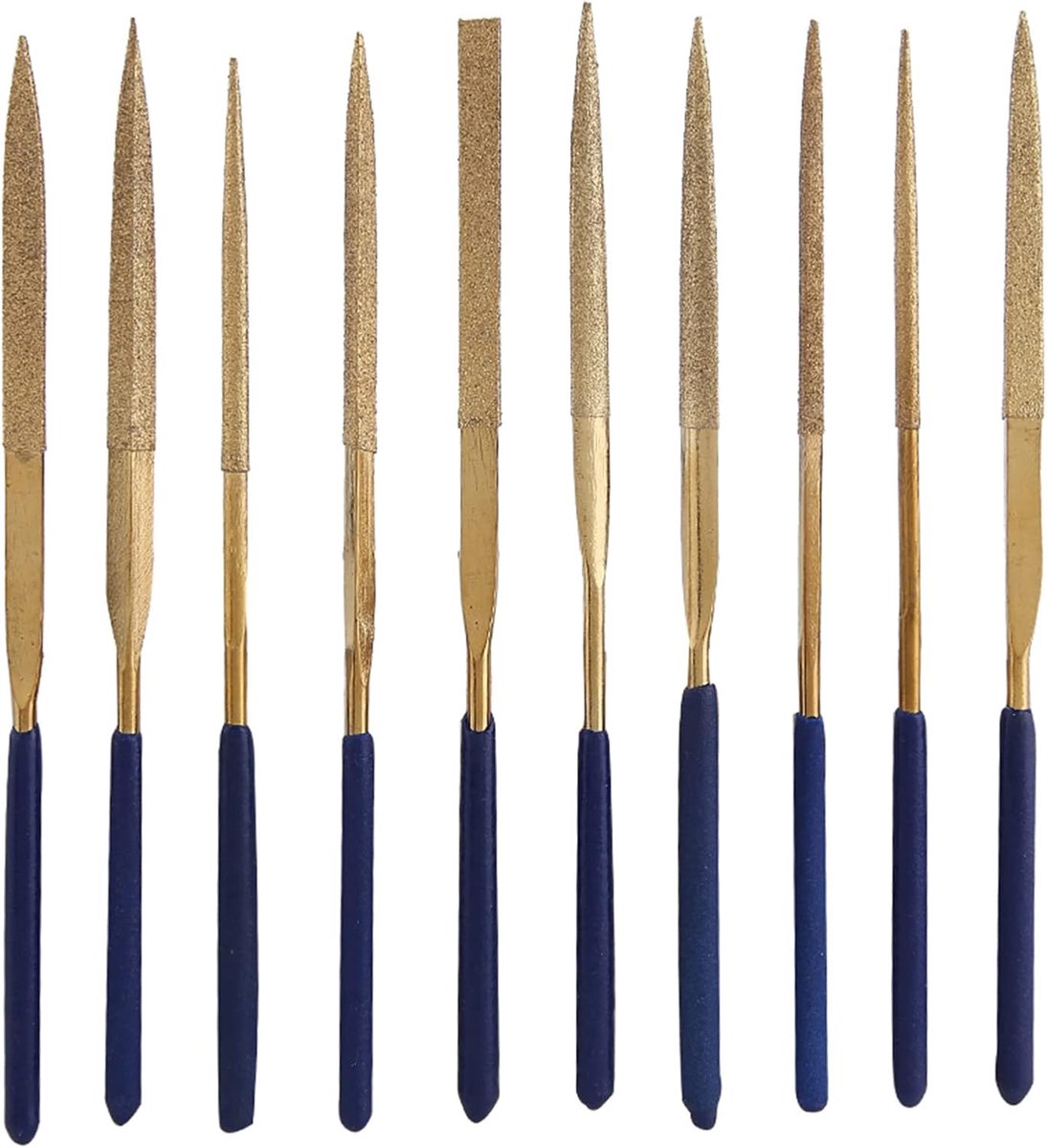 Vijlenset 10 Stuks - Naaldvijlen Set - Precisie Werk - Amaril Gecoat - 14 cm Lengte - Blauw Goud