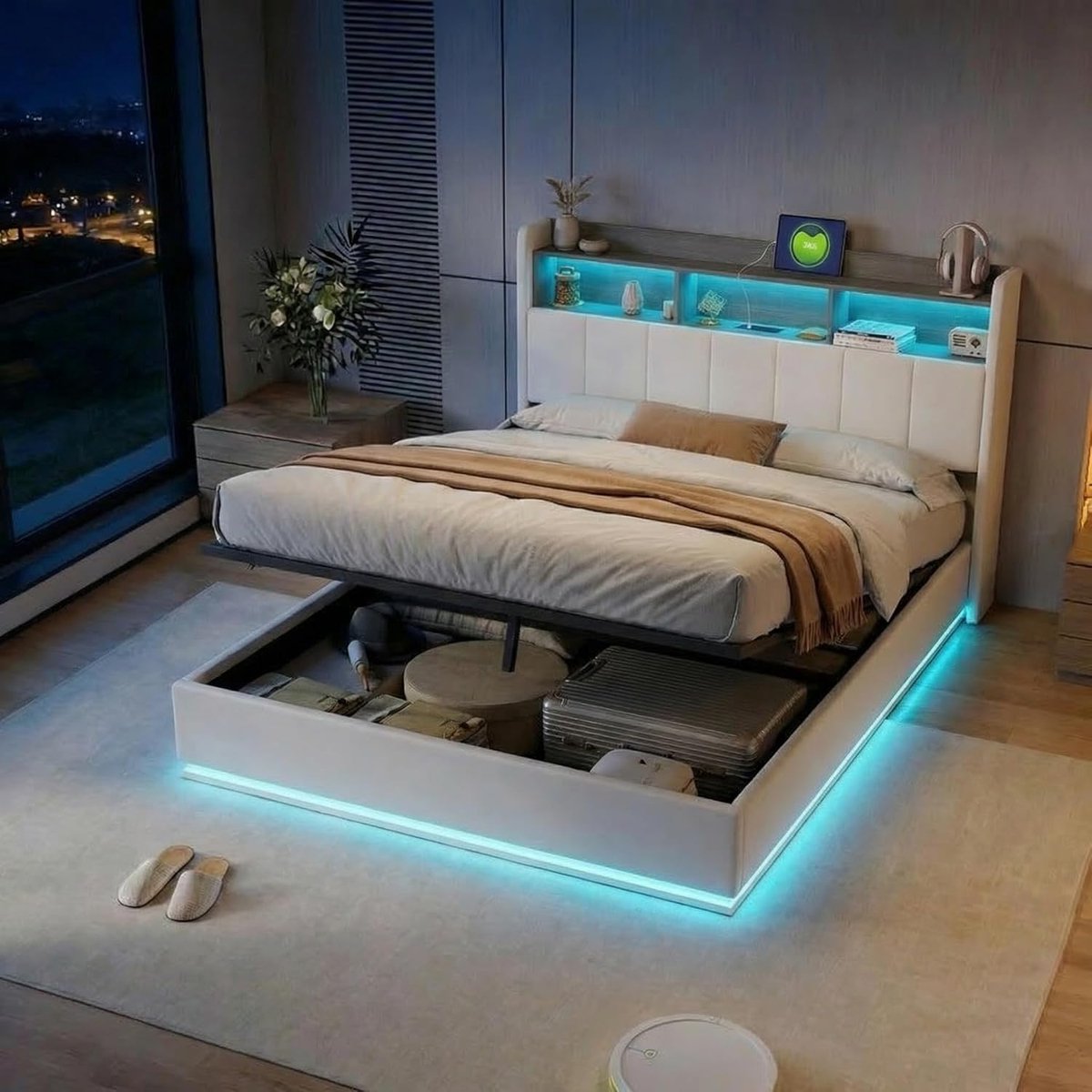 Gestoffeerd Bed - Opbergbed - Slaapkamer Comfort - Hydraulisch Systeem - 140x200 cm - Wit