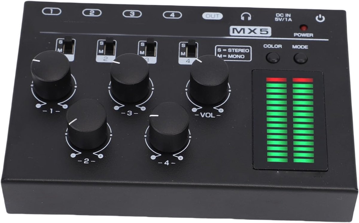Geluidsmixer 4 Kanaals - Compacte Audiomixer - Thuisopname DJ - Volledig Metalen Behuizing - 132 x 86 x 24 mm