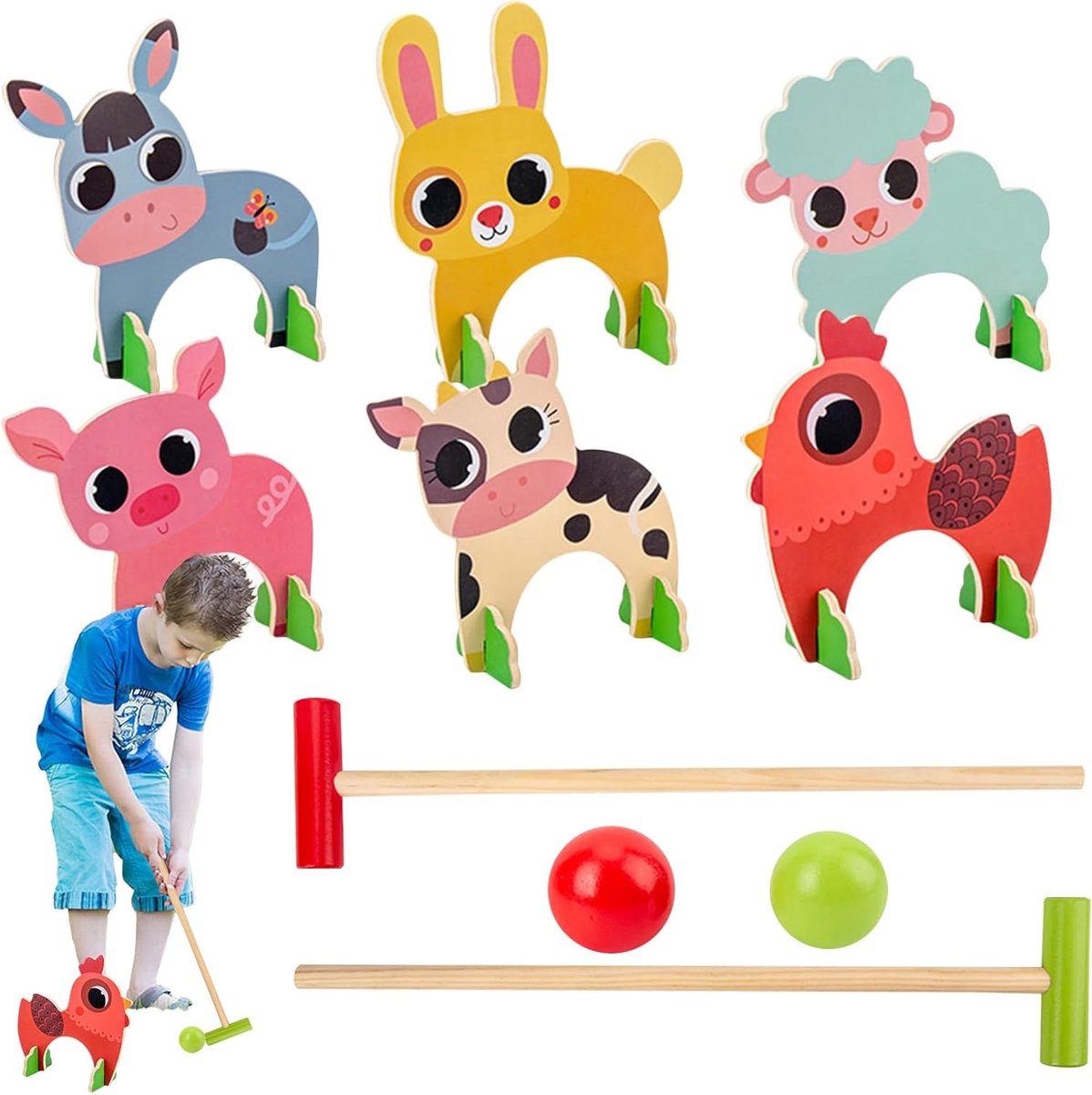 Houten Croquet Spel - Buitenspeelgoed Tuin - Outdoor Activiteiten - Duurzaam Hout Materiaal - 37.6 x 20.5 x 4.7 cm