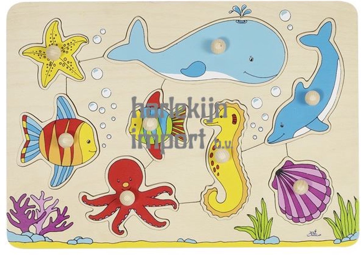 GOKI Steekpuzzel - Zeedieren - 8 Delen - 30X21X2,4Cm - Hout - 1 Jaar — afbeelding 2