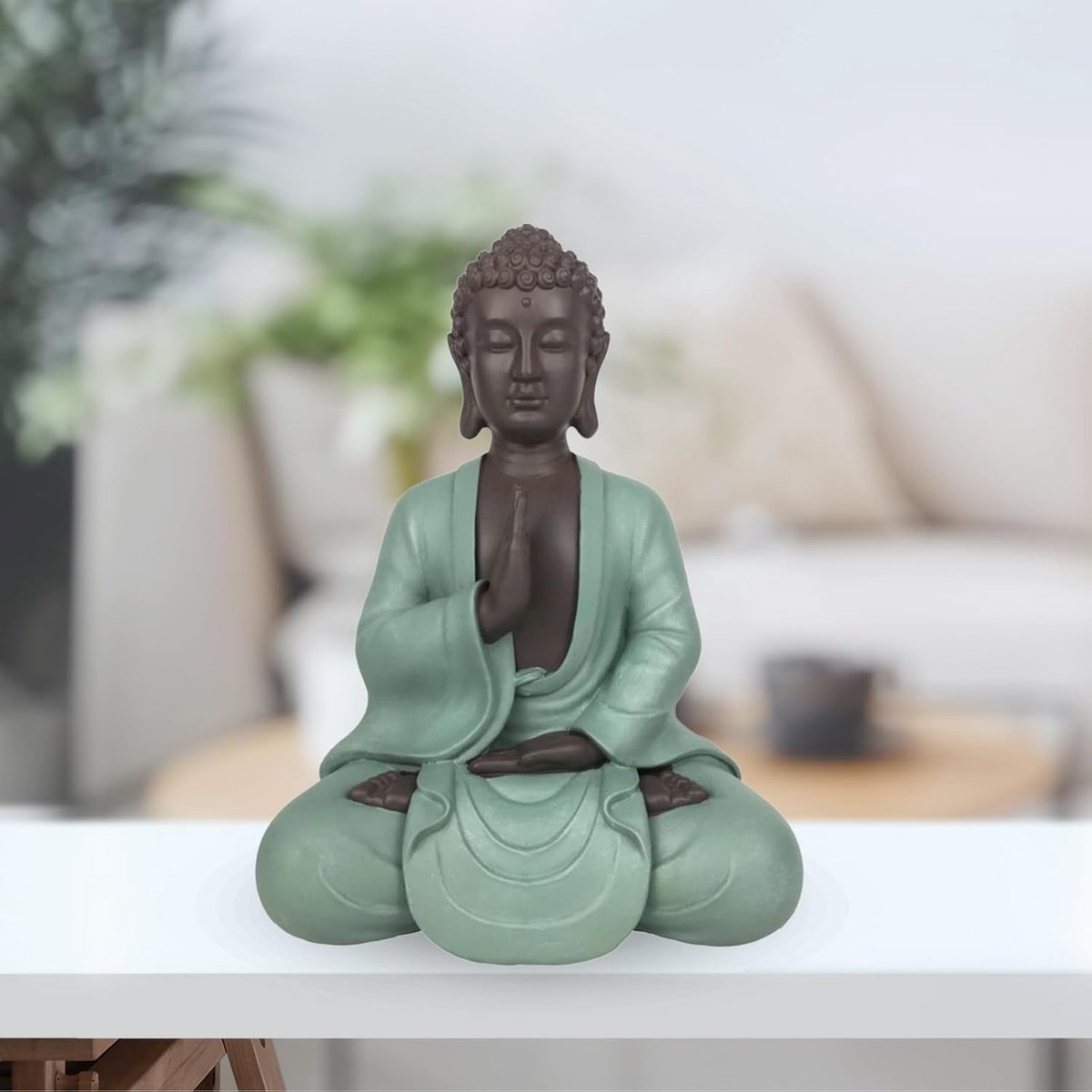 Bodhi Zen standbeeld - Zen en Feng Shui decoratie - voor het creëren van een ontspannende en spirituele sfeer - cadeau-idee Boudha geluksbrenger - hoogte: 20 cm - kleur: groen en bruin - Zen'Light