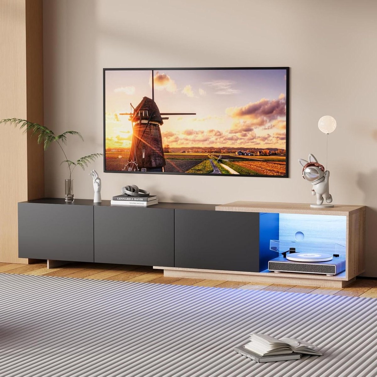 Tv-kast - Televisiekast Dressoir - Woonkamer Opbergen - Uittrekbaar Verstelbaar - 163-240 cm - Zwart Houtnerf