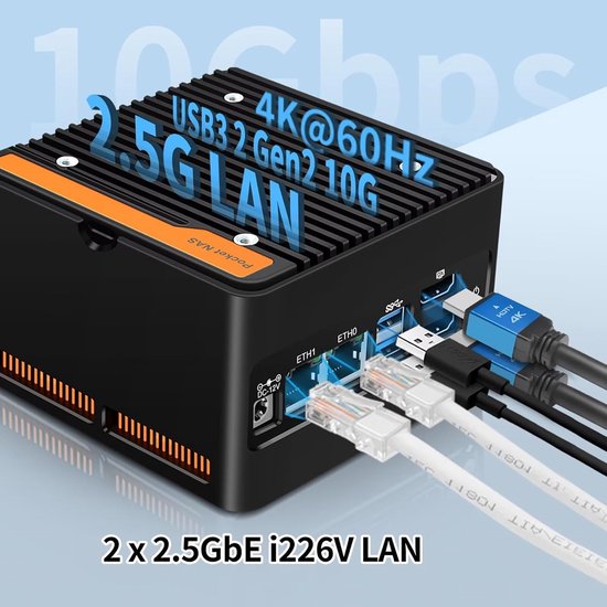 Mini NAS Server - Netwerk Opslag - Bestanden Delen - Vier M.2 NVMe Slots - 10x10x5.8 cm - Zwart van Merkloos — afbeelding 5