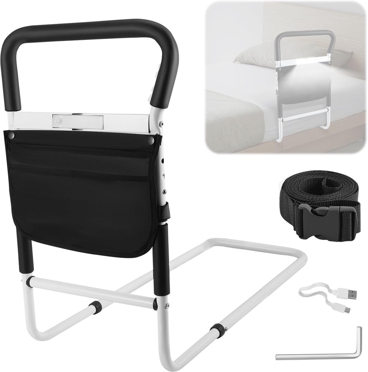Opstahulp Senioren - Bed Hulpbeugel - Veilig Opstaan - In Hoogte Verstelbaar - 57 x 34 x 41–50 cm - Wit