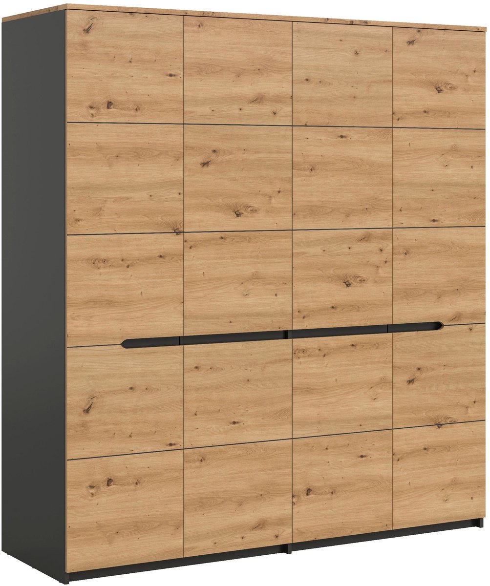Xonox.Home Canu kledingkast met 4 deuren B/H/D: 180x198x59 cm in basaltgrijs en Artisan-imitatie Basaltgrijze replica/ Handgemaakte replica
