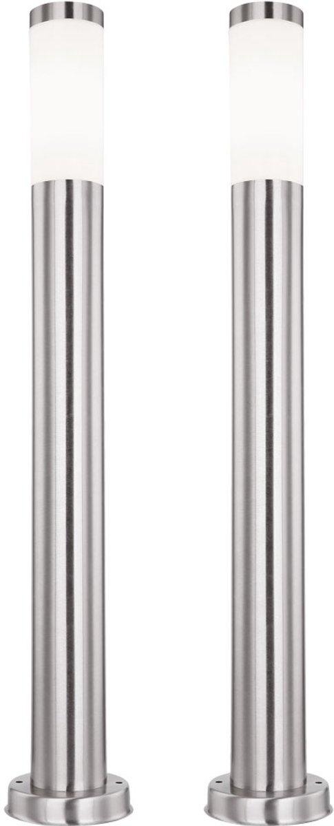 Set van 2 buiten staande lampen roestvrij staal tuinpad buitenverlichting vloer spots binnenplaats zuil lampen