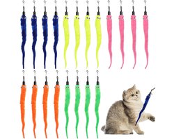 Interactieve Kattenvislijn - Set van 20 Kleurrijke Katten Speelgoed Wormen met Bel - Vervangpendant voor Magische Pluche Kattenvislijn Training en Beweging