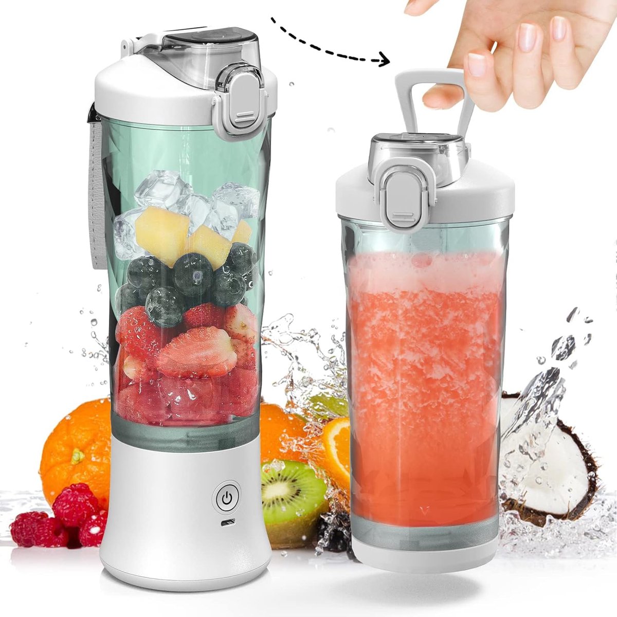 Draagbare Blender - Draadloos voor Shakes en Smoothies - 20oz met 6 Mesjes en Reisdeksel - wit