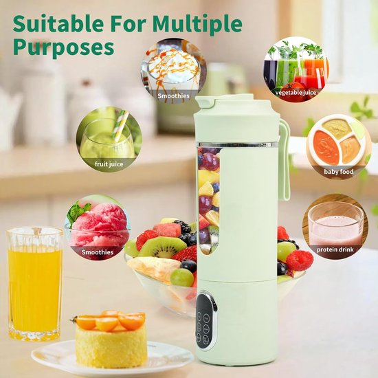 530ML - Draagbare Blender - Mini Elektrische USB Sapmachine - Automatische Reiniging - Persoonlijk voor Smoothies en Shakes - Groen van Merkloos — afbeelding 4