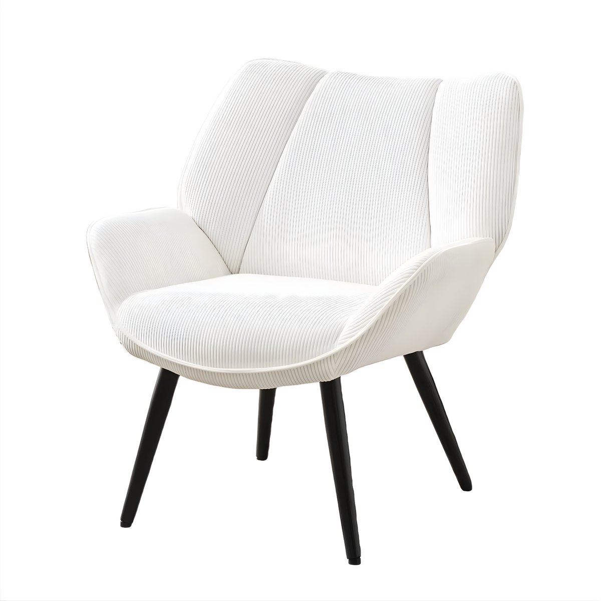 Happiq Accentstoel - Voor Woonkamer & Slaapkamer - Gestoffeerde Comfortabele Leesfauteuil met Hoge Rugleuning - Corduroy, Wit - Wit White