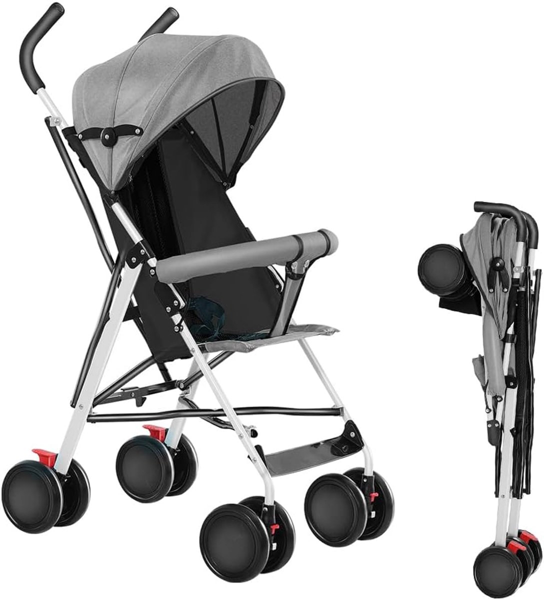 Compacte Kinderwagen - Buggy Kinderzitje - Reizen met Baby - Lichtgewicht Inklapbaar - 45x67x100 cm - Grijs