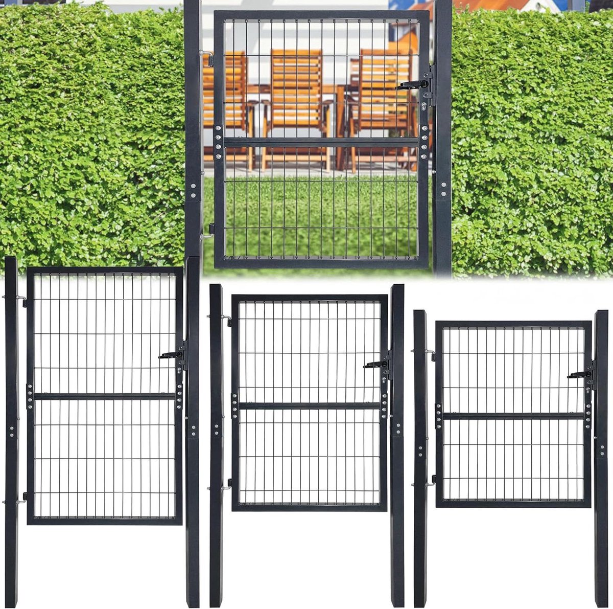 Tuinpoort Dubbelstaafmat - Erfhek Vleugeldeuren - Veilige Toegang - Verzinkt Antraciet Metaal - 100x100cm - Antraciet