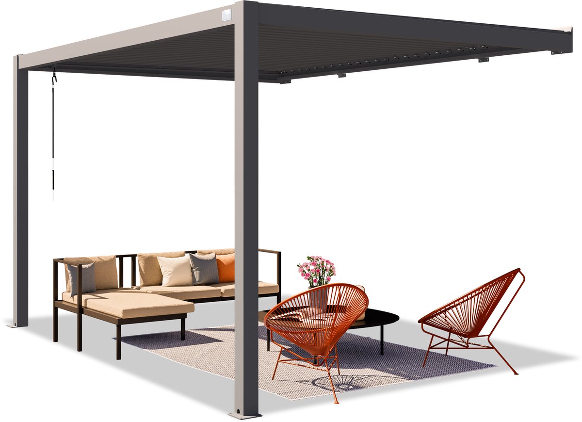 PRIMEYARD Pergola aan huis 3x4 m staanders van aluminium met stalen lamellendak muurpergola antraciet