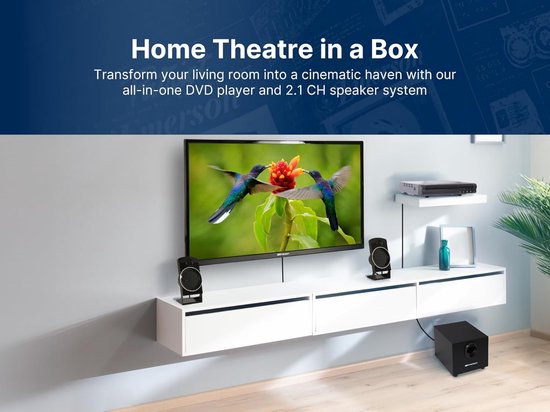 Home Cinema Systeem - Dvd Speler - Thuisbioscoop Ervaring - 2.1 Kanaals Geluid - 23cm Hoog - Zwart — afbeelding 5