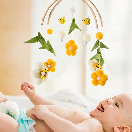Wiegmobiel - Hangend ornament voor de wieg - Thema: bloemen en bijen - Hangend speelgoed voor de wieg - Een geweldig hulpmiddel om je baby te kalmeren, geschikt voor wiegjes — afbeelding 5