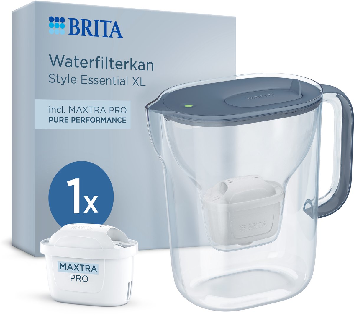 BRITA Waterfilterkan Style Essential XL stone blue + 1 MAXTRA PRO Pure Performance (SIOC)