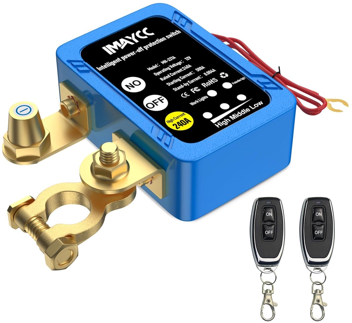 Batterijscheidingsschakelaar - Afstandsbediende Schakelaar - Voertuig Accu Bescherming - Automatische Spanningsdetectie - 8x7x7 cm - Blauw