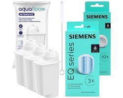 Aquafloow Onderhoudsset Siemens EQ3 EQ6 EQ9 – 3x Waterfilter + Reinigingstabletten TZ80001 + Ontkalkingstabletten TZ80002 + Borstel
