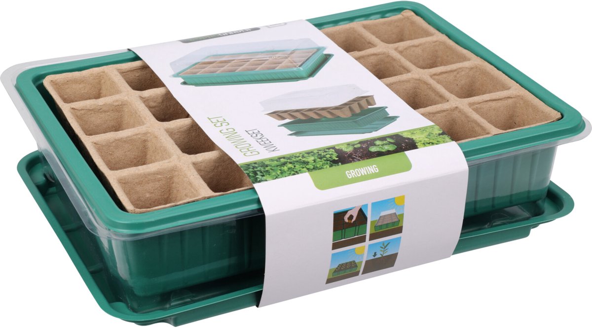 Pro Garden Stekpotje / kweekpot in kweekbak - 5x stuks - 27 x 20 x 11 cm - turfpotjes - moestuinpotjes