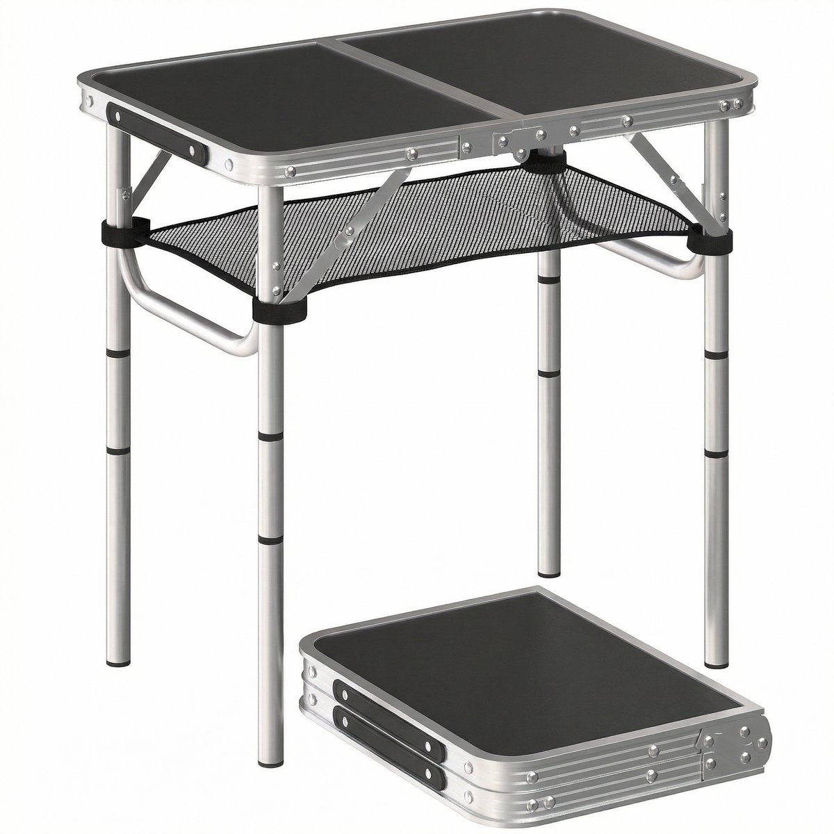 Outsunny Picknicktafel-Aluminium, MDF-60L x 40B x 26-60H cm-Zwart