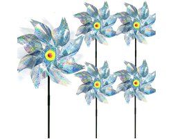 QTTVBTNA – 5 Stuks Windmolens – Glanzende Windspinners voor Tuin en Balkon – Windspinner – Weerbestendig en Eenvoudig te Plaatsen – Outdoor Tuinaccessoire – Zilver