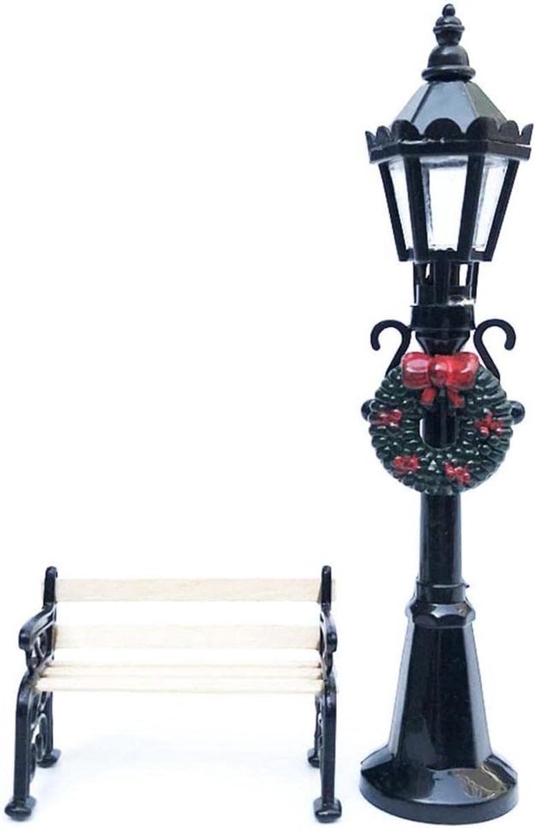 Miniatuur Straatlantaarn - Poppenhuis Decoratie - Kerstdorp Aanleg - Set van 2 - 12cm Lantaarn - Zwart