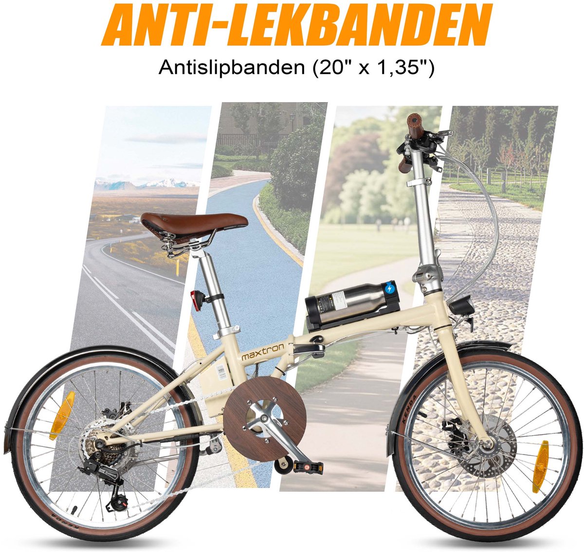 Maxtron Smart20 Elektrische Fiets – 20 Inch Opvouwbare E-bike – 36V 5.2Ah Accu – Actieradius tot 40 km – Shimano 7 Versnellingen – Schijfremmen – Stadsfiets –Inclusief gratis cijferslot– Beige thumbnail 5